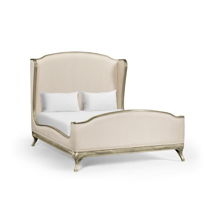 Jonathan Charles King Bed Frame Louis XV in Silver Leaf - Chalk Silk 2