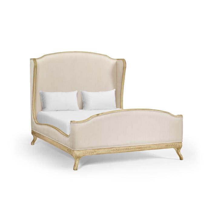 Jonathan Charles King Bed Frame Louis XV in Limed Tulip Wood - Chalk Silk 1