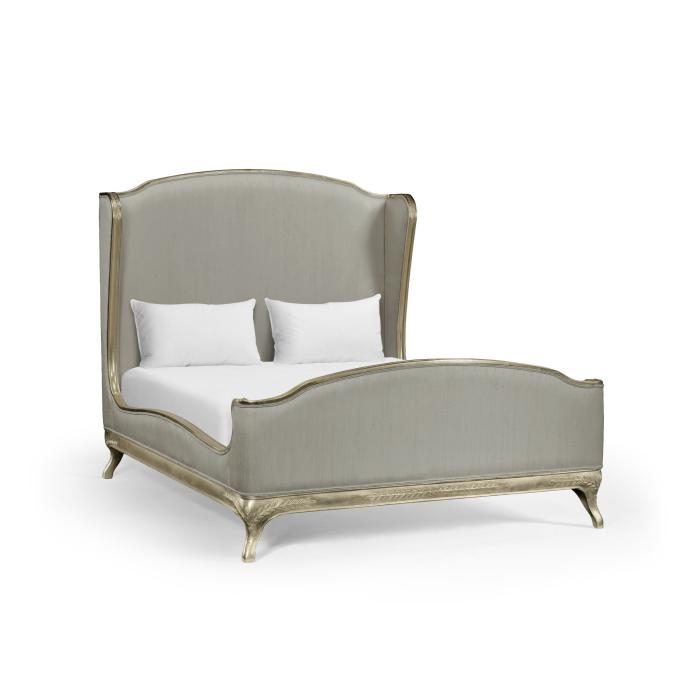 Jonathan Charles King Bed Frame Louis XV in Silver Leaf - Dove Silk 1