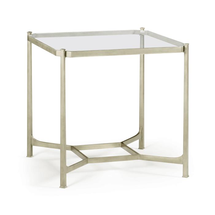 Jonathan Charles Square Side Table Contemporary with Glass Top - Silver 1