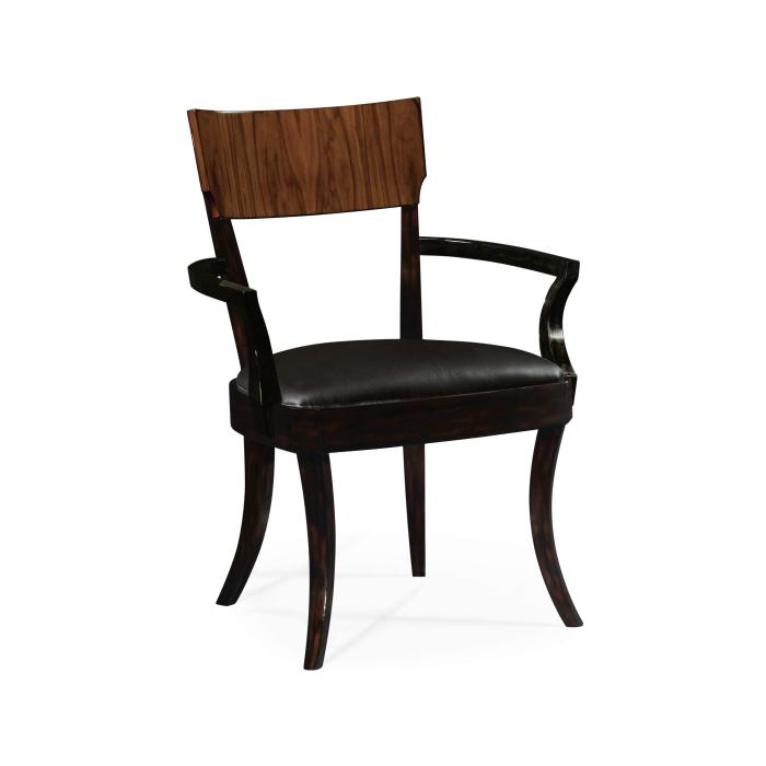 Jonathan Charles Dining Chair with Arm Satin Rosewood in Dark Chocolate Leather 1