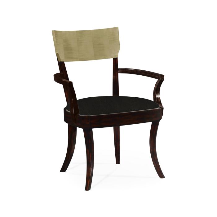 Jonathan Charles Dining Chair with Arms Art Deco in Champagne - Chocolate Leather 2