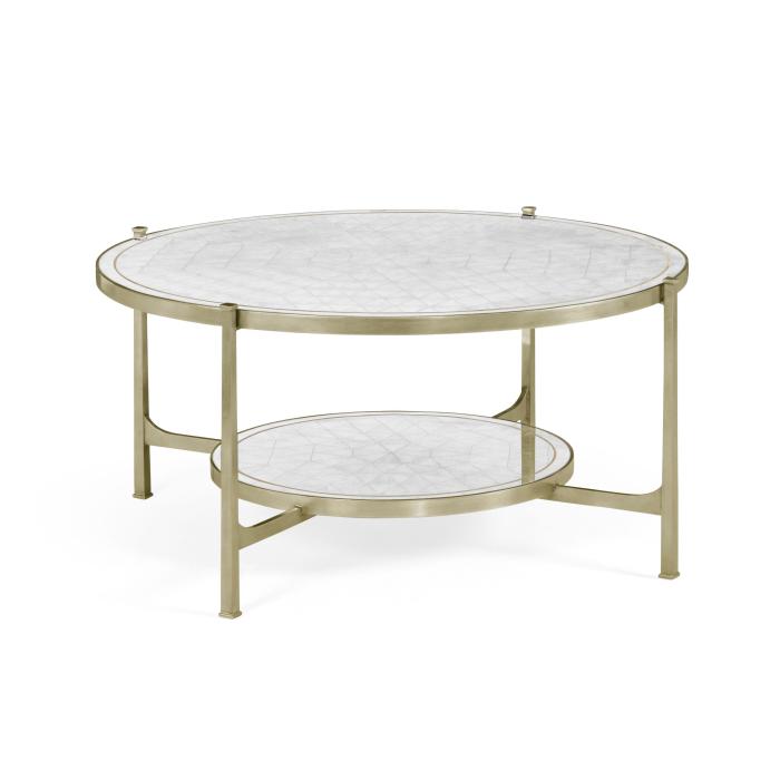 Jonathan Charles Round Coffee Table Contemporary - Antique Silver 1