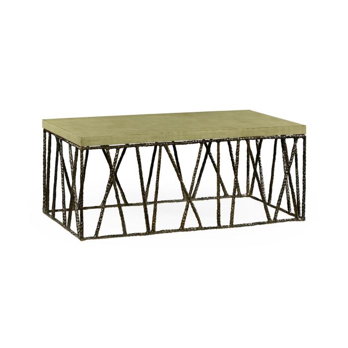 Jonathan Charles Coffee Table Hammered with Celadon Top - Black 3