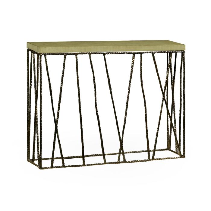 Jonathan Charles Narrow Console Table Hammered with Celadon Top - Black 3