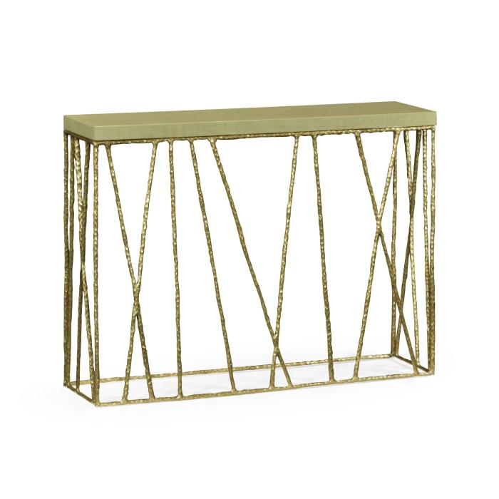 Jonathan Charles Narrow Console Table Hammered with Celadon Top - Brass 4