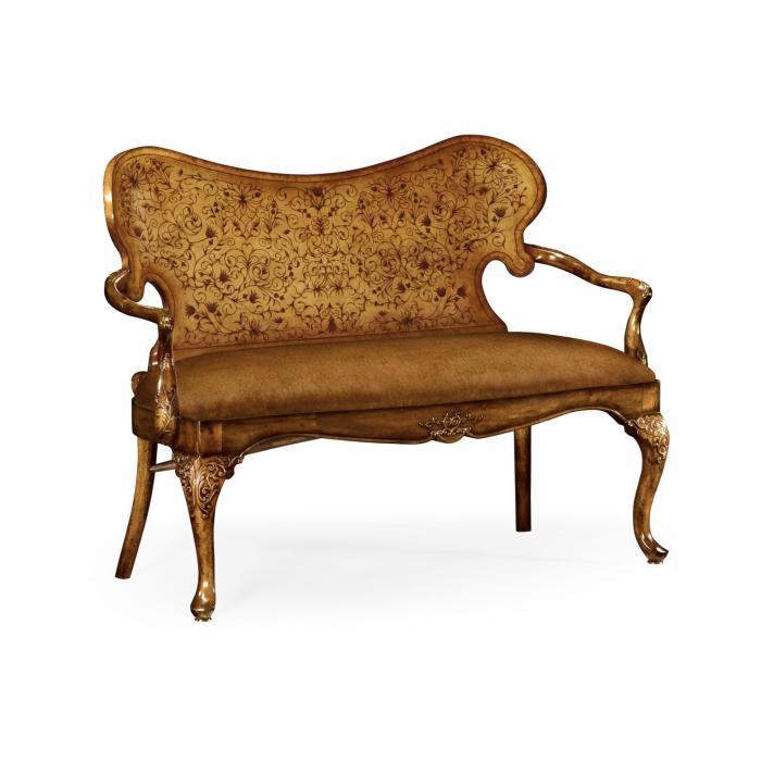 Jonathan Charles Seaweed Marquetry Leather Loveseat 1