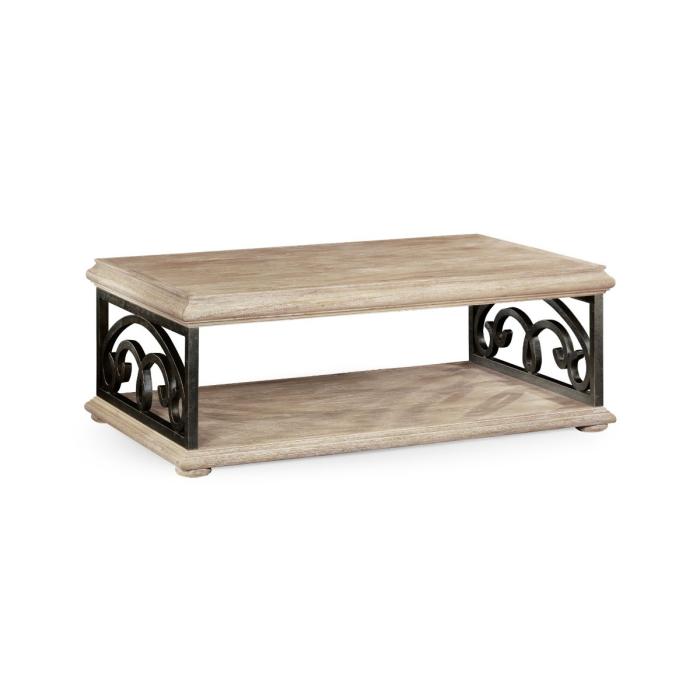 Jonathan Charles Coffee Table with Wrought Iron Base - Limed 3