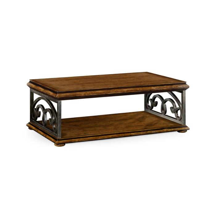 Jonathan Charles Coffee Table with Wrought Iron Base - Walnut 1