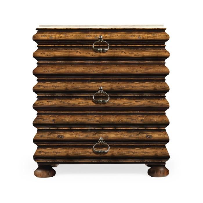 Jonathan Charles Bedside Chest of Drawers Eclectic with Marble Top - Rustic Walnut 4