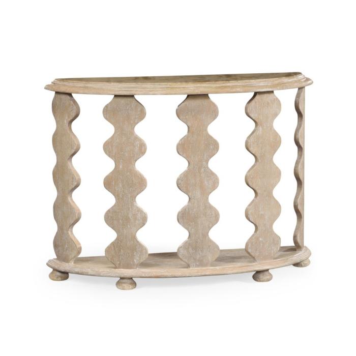 Jonathan Charles Demilune Console Table Eclectic with Marble Top - Limed Acacia 1