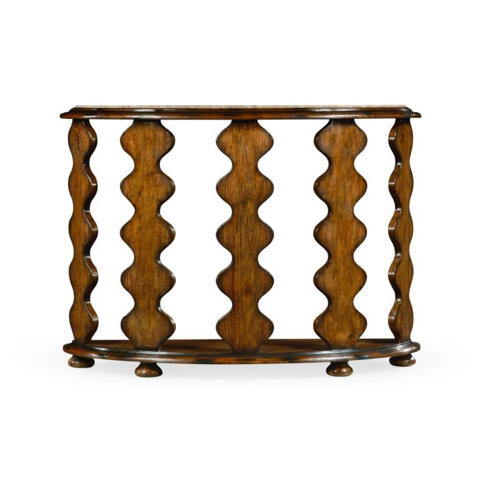 Jonathan Charles Demilune Console Table Eclectic with Marble Top - Rustic Walnut 5