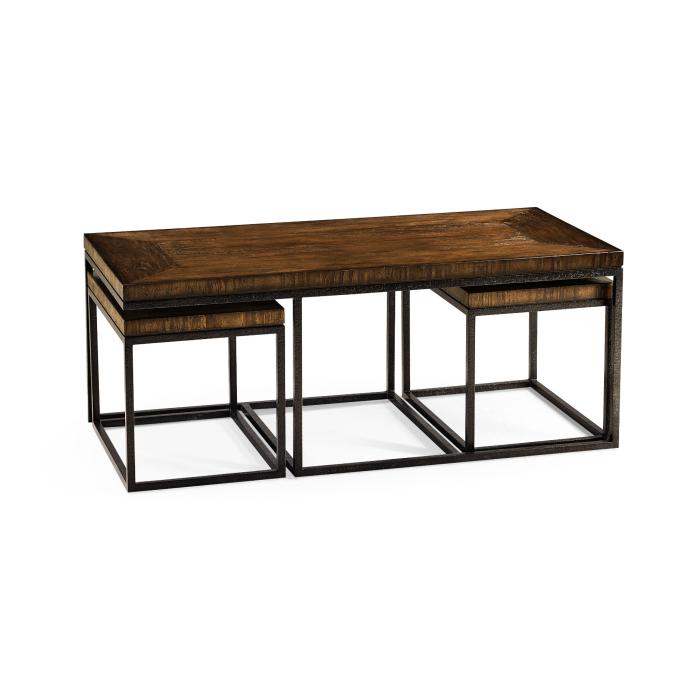 Jonathan Charles Nesting Coffee Table Wrought Iron in Rustic Walnut 8