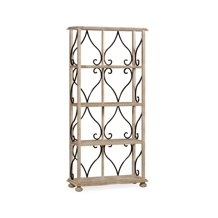 Jonathan Charles Etagere Wrought Iron in Limed Acacia 1