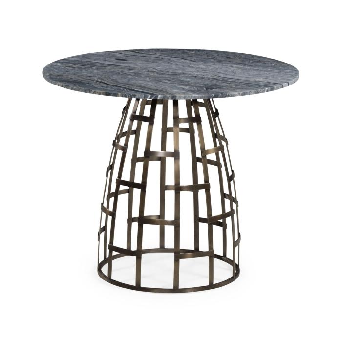Jonathan Charles 36" Round Geometric Dome Brass Breakfast Table with a Grey Marble Top 4
