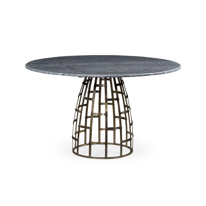 Jonathan Charles 51" Round Geometric Dome Brass Dining Table with a Grey Marble Top 4