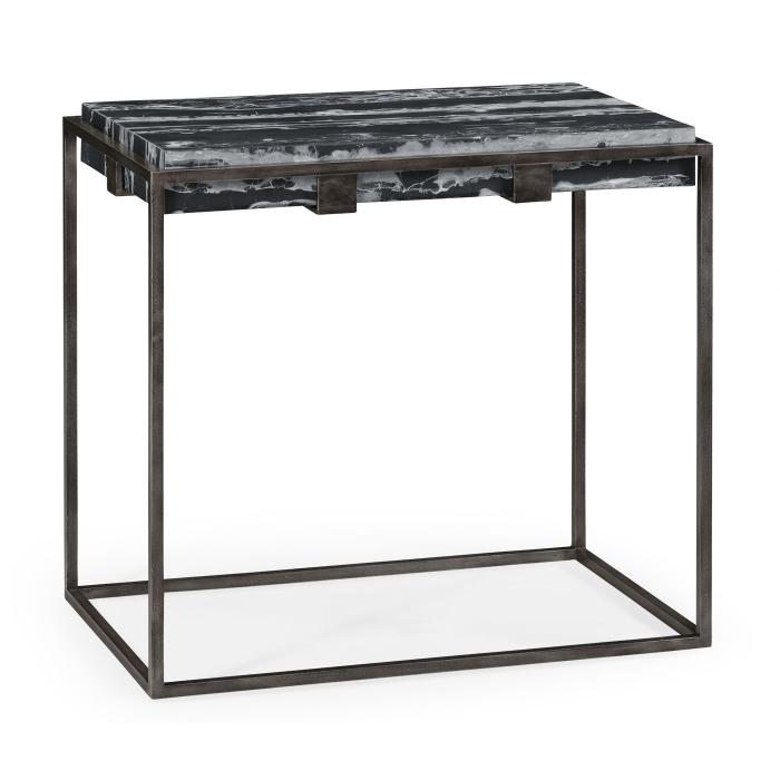 Jonathan Charles Rectangular Iron End Table with a Black Marble Top 1