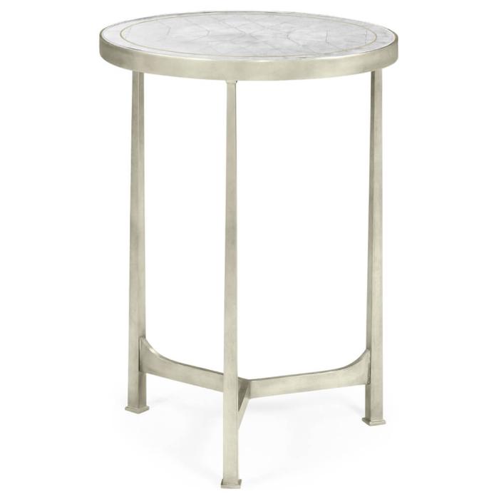 Jonathan Charles Round Lamp Table Contemporary in Eglomise - Silver 1