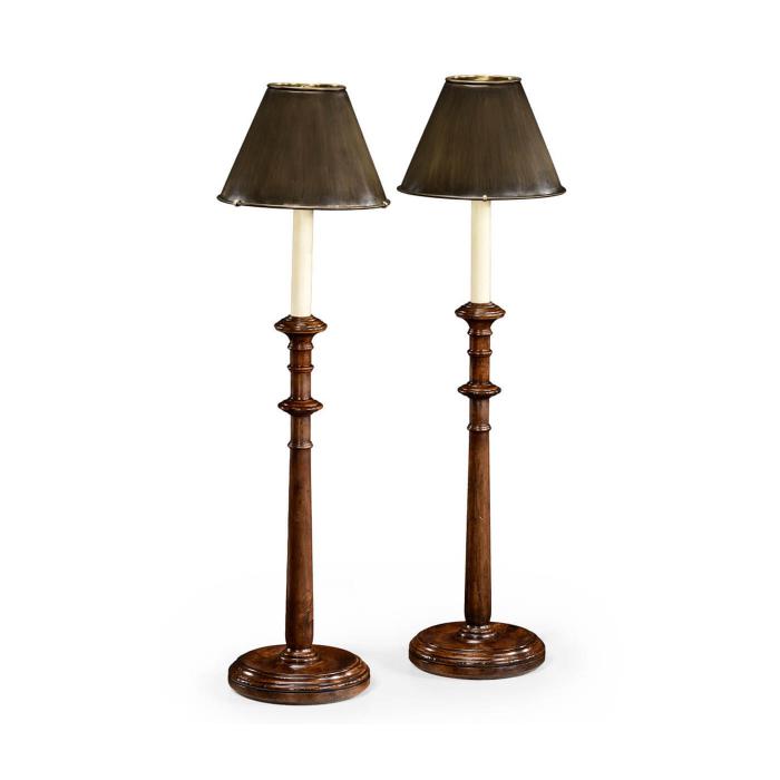 Jonathan Charles Pair of Walnut Candlestick Lamps in Component Form Unwire 1