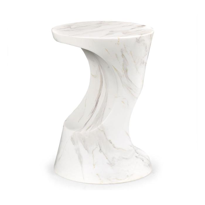 Jonathan Charles Charles Outdoor Round Lamp Table in Faux White Marble 1