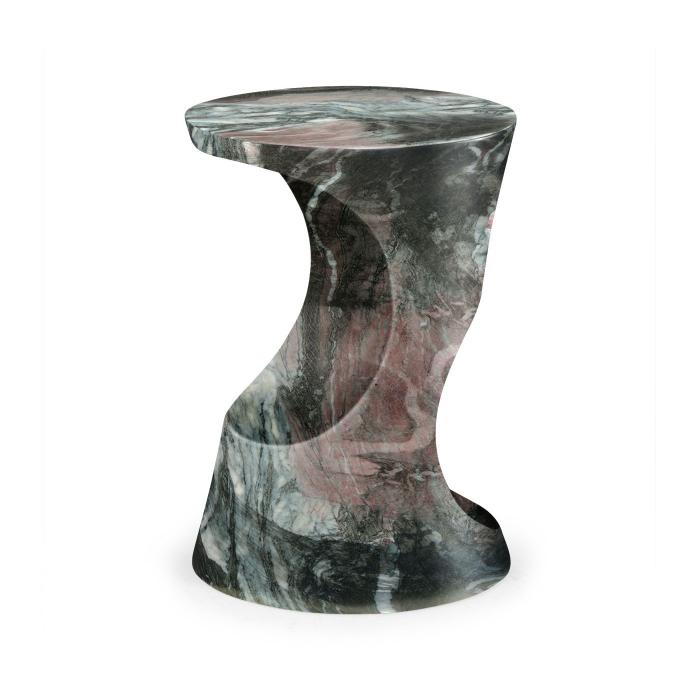 Jonathan Charles Charles Outdoor Round Lamp Table in Faux Black Marble 1