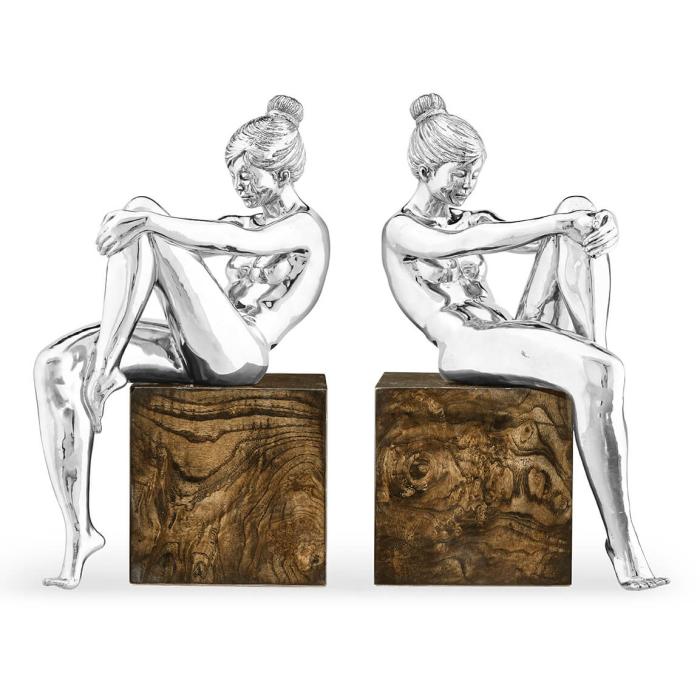 Jonathan Charles Nude Girl Figurine Bookends - Stainless Steel 1