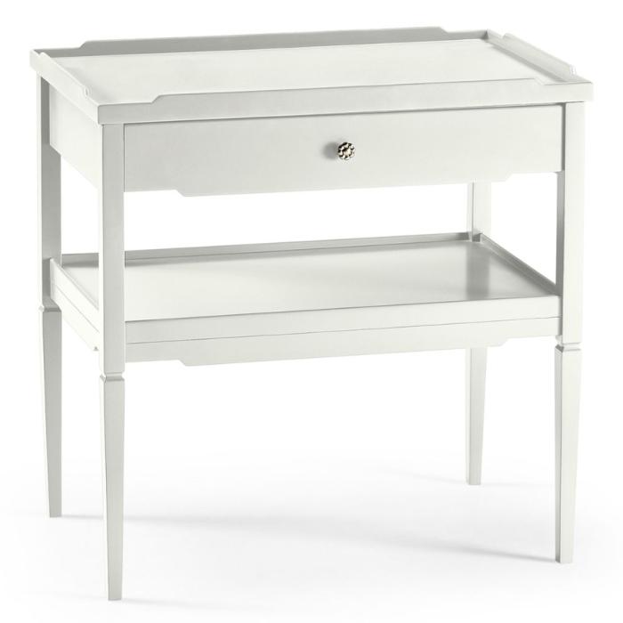 Jonathan Charles Lacquered White Side Table with Drawer 1