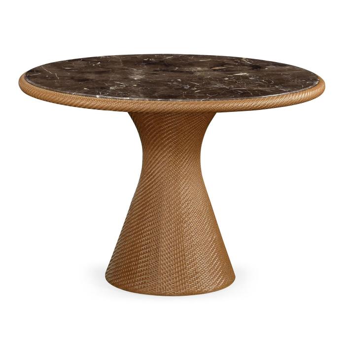 Jonathan Charles Round Tan Rattan Dining Table with a Dark Marble Top 1
