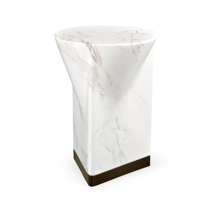 Jonathan Charles Charles Outdoor Round End Table in Faux White Marble 1