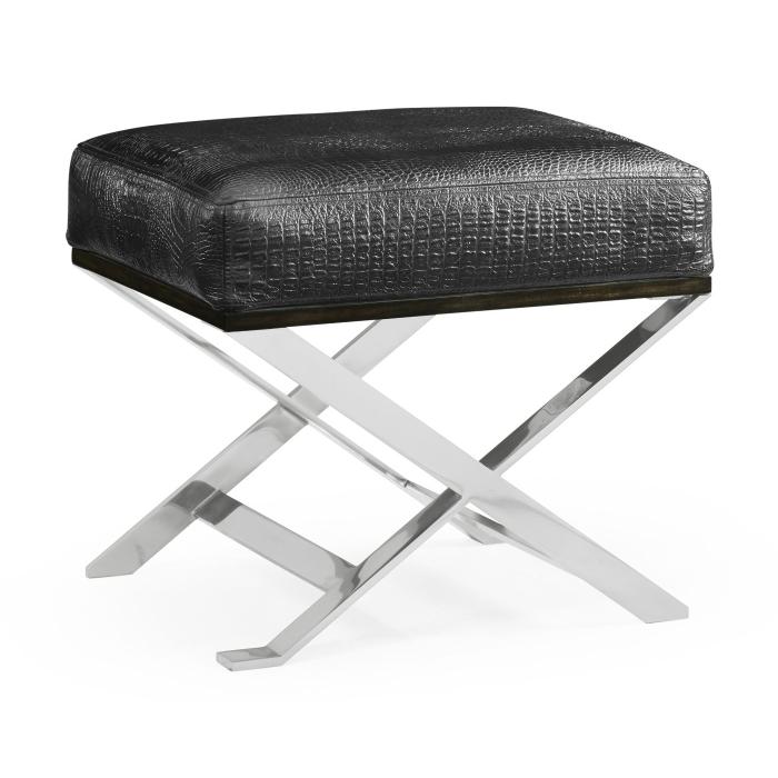 Jonathan Charles Stool Military in Stainless Steel in Leather 1