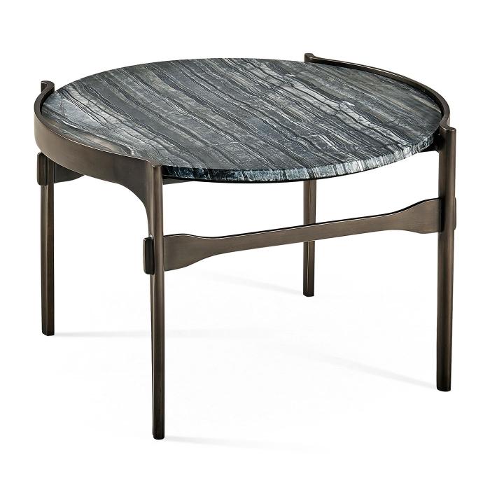 Jonathan Charles Low Round Solid Brass Coffee Table with a Grey Marble Top 1