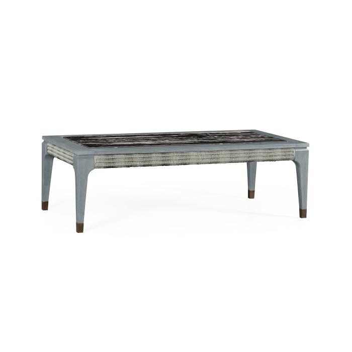 Jonathan Charles Rectangular Cloudy Grey & Rattan Coffee Table with a Black Marble Top 1