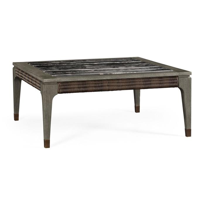 Jonathan Charles Square Grey & Rattan Coffee Table with a Black Marble Top 1