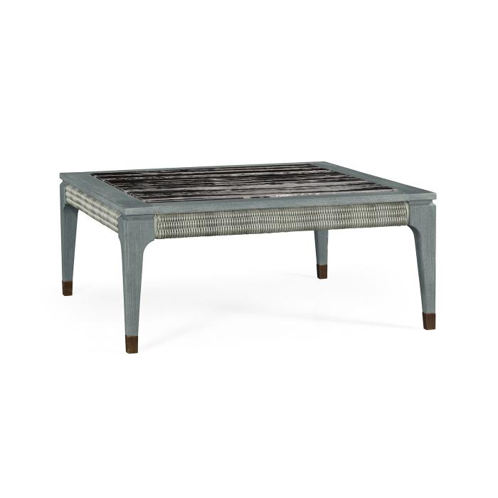 Jonathan Charles Square Cloudy Grey & Rattan Coffee Table with a Black Marble Top 1
