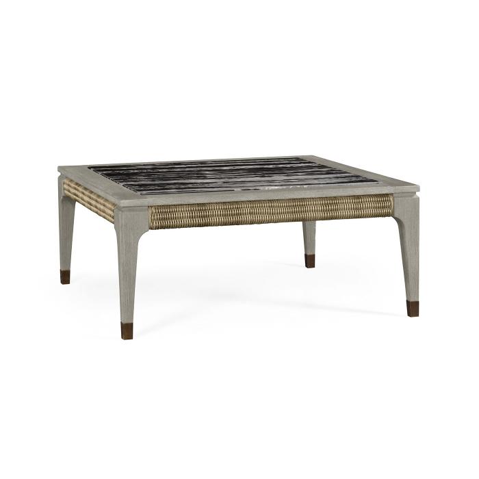 Jonathan Charles Square Navajo Sand & Rattan Coffee Table with a Black Marble Top 1