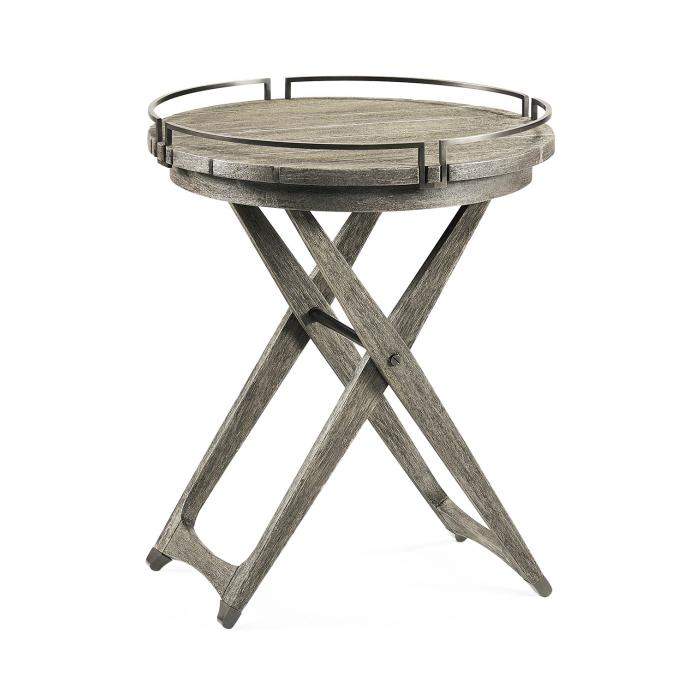 Jonathan Charles Round Folding Grey & Antique Brass Tray End Table 1