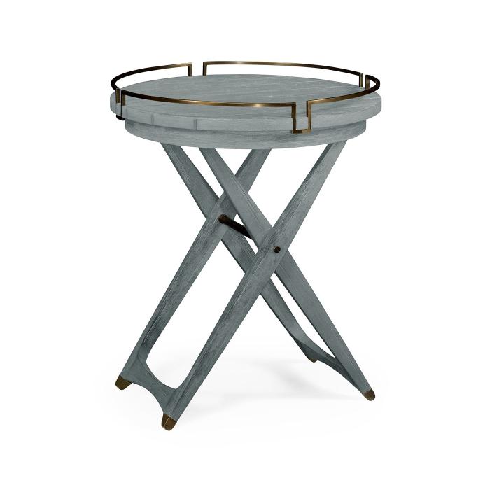 Jonathan Charles Round Folding Cloudy Grey & Antique Brass Tray End Table 1