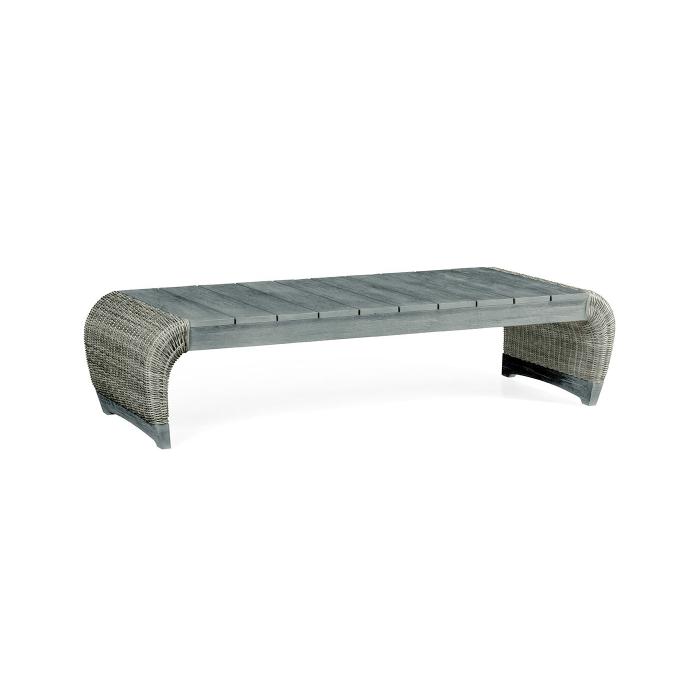Jonathan Charles Rectangular Cloudy Grey & Rattan Cocktail Table with Curved Ends 1