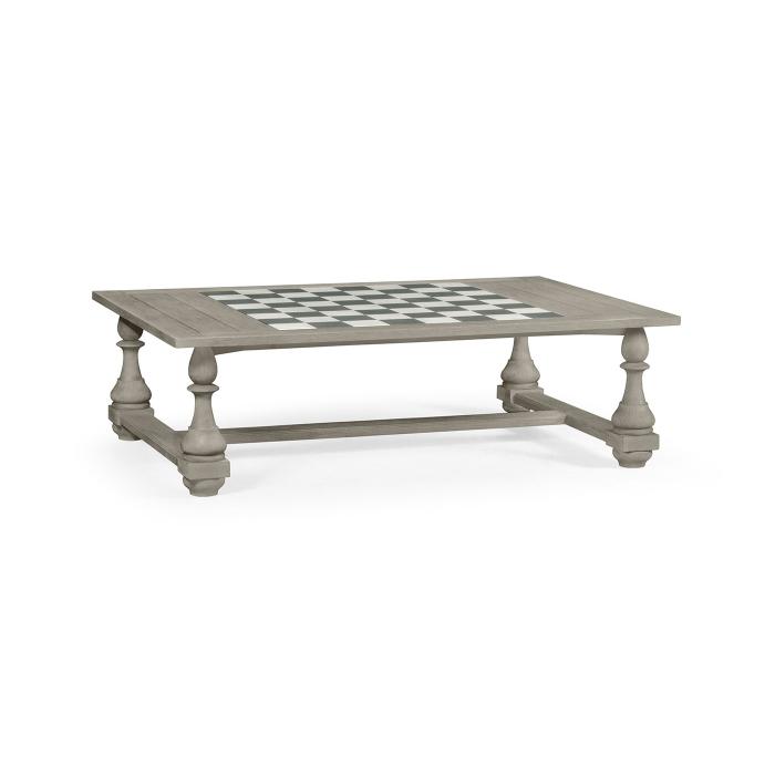 Jonathan Charles Rectangular Navajo Sand Games Coffee Table with Faux Marble Top and Chess & Checker Pieces 1