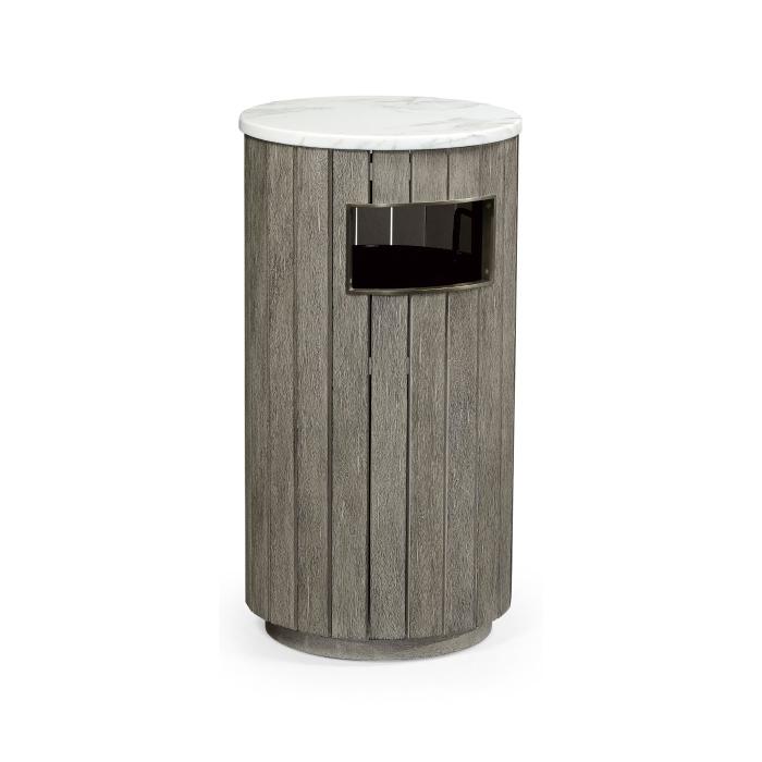 Jonathan Charles Round Grey & Antique Brass Wastebasket with Faux Marble Top 1