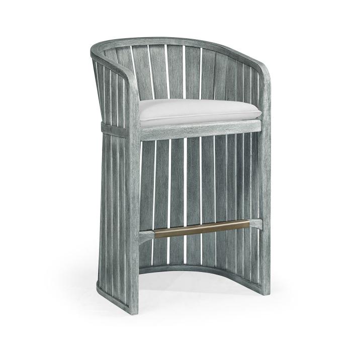 Jonathan Charles Slatted Cloudy Grey Outdoor Bar Stool in COM 1