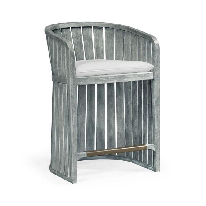 Jonathan Charles Slatted Cloudy Grey Outdoor Counter Stool in COM 1