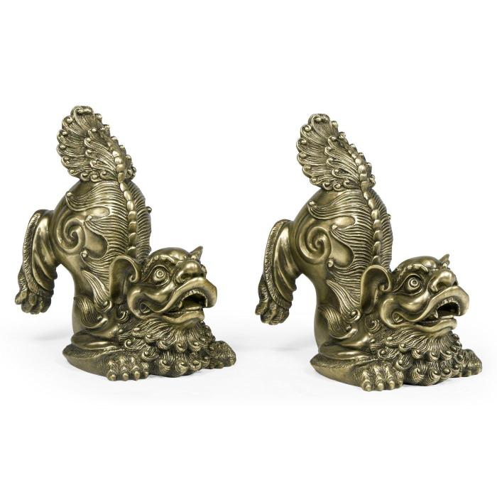 Jonathan Charles Bookends Foo Dog - Antique Brass 1