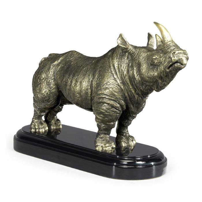 Jonathan Charles Rhino Figurine on Base - Dark Bronze 1