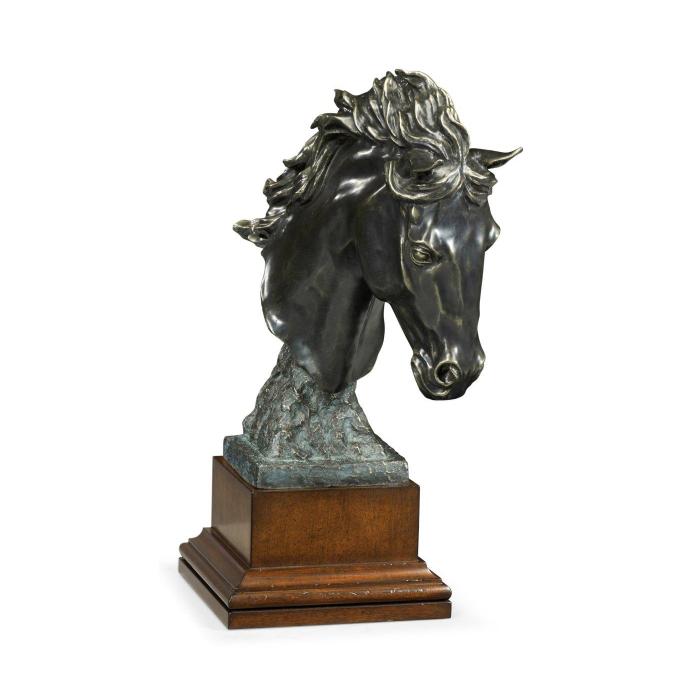 Jonathan Charles Stallion Horse Head Figurine on Base - Dark Bronze 1