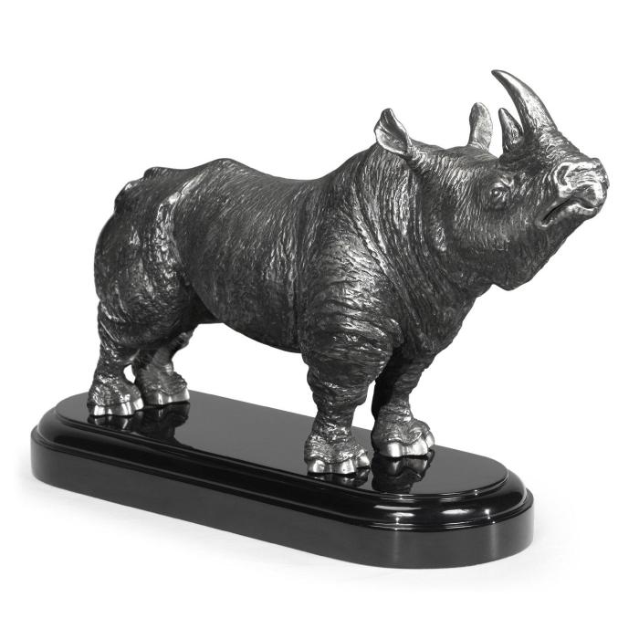 Jonathan Charles Rhino Figurine on Base - Antique Steel 1