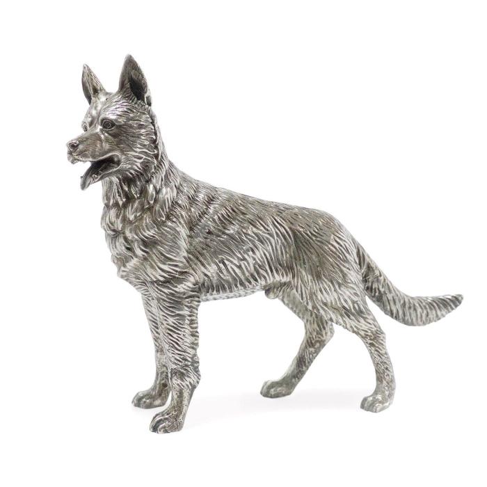 Jonathan Charles German Shepherd Dog Figurine - White Brass 1