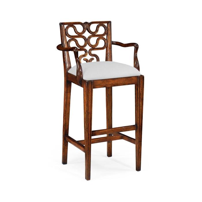 Jonathan Charles Bar Stool with Arms Serpentine in Walnut - COM 1