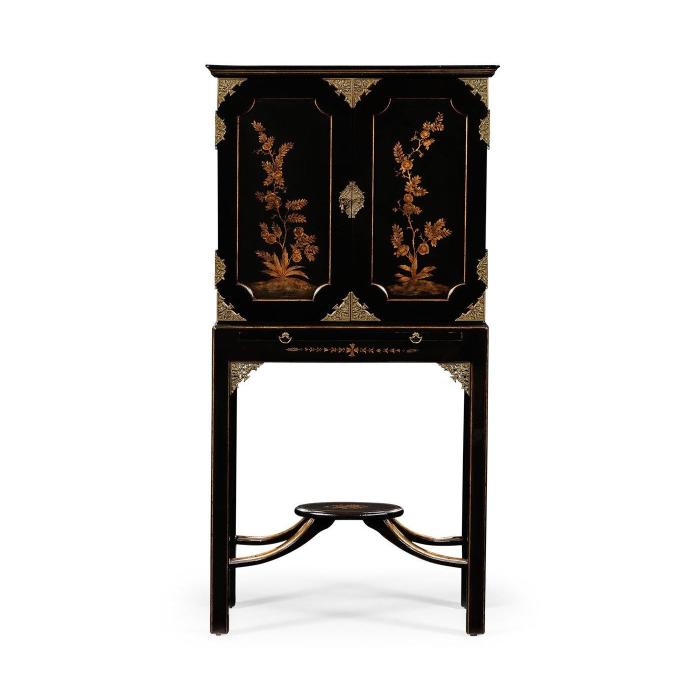 Jonathan Charles Small Black & Gold Chinoiserie Collectors Cabinet 1