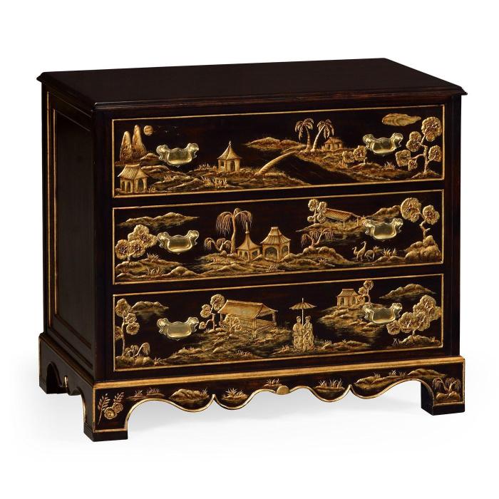 Jonathan Charles Chinoiserie Style Ebonised Bedside Chest of Drawers 1